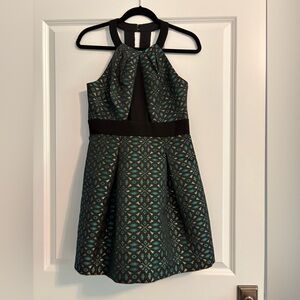 BCBGeneration Teal and Black Patterned Dress
